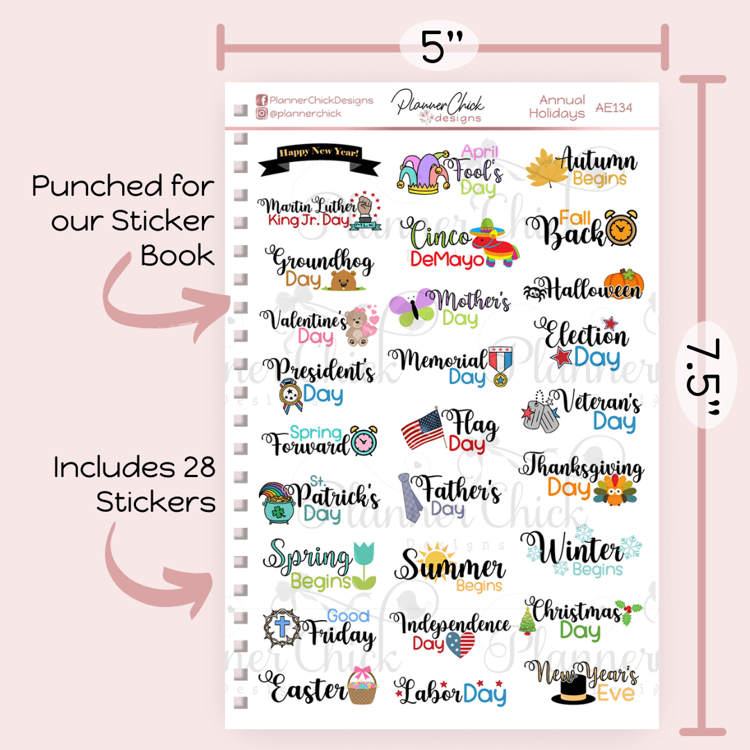 Classic Annual Holidays Planner Stickers