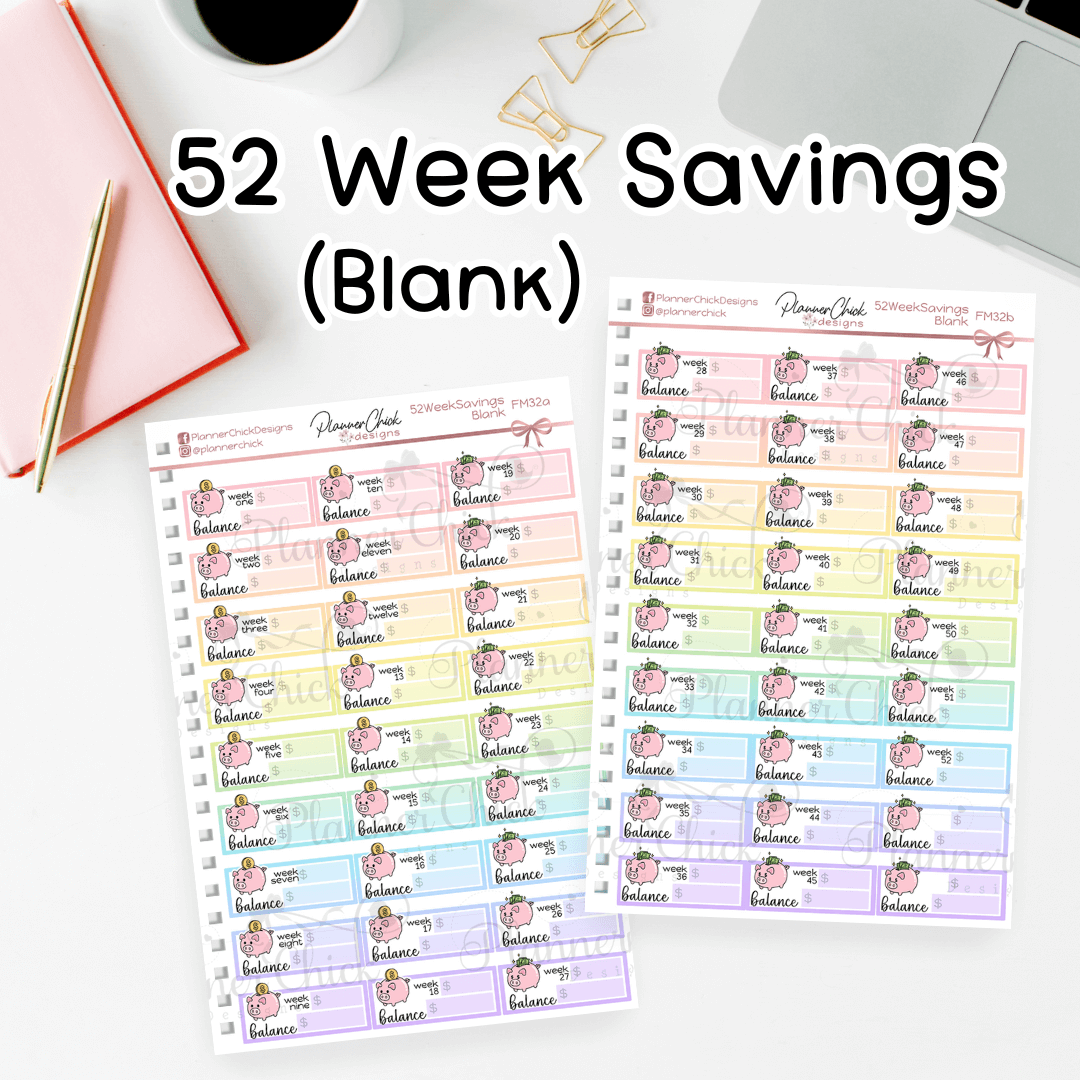 52 Week Savings Challenge (TWO Full Sheets)