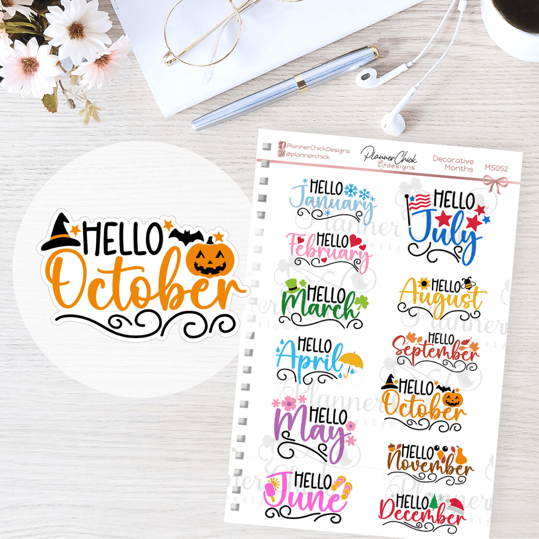 Decorative Hello Months Planner Stickers