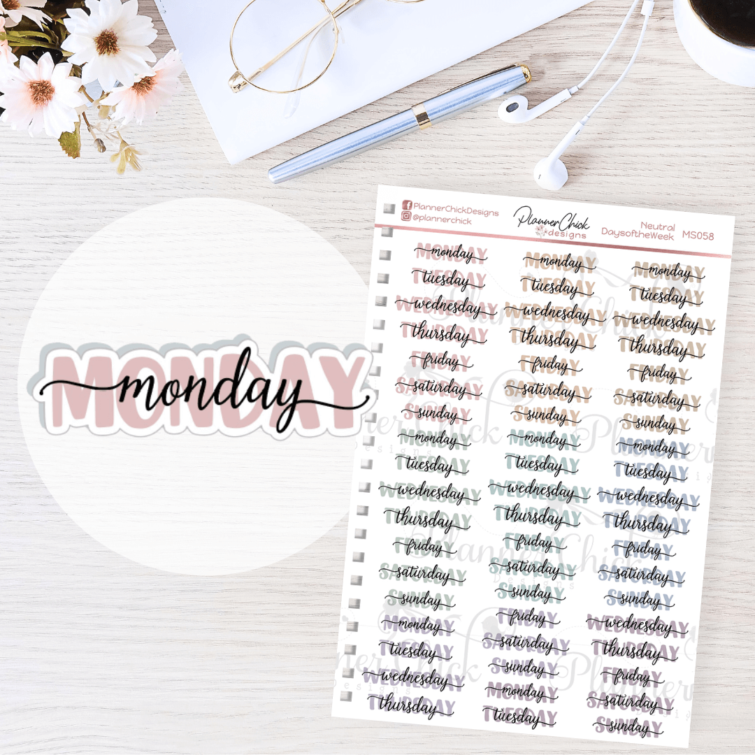 Days of the Week Planner Stickers