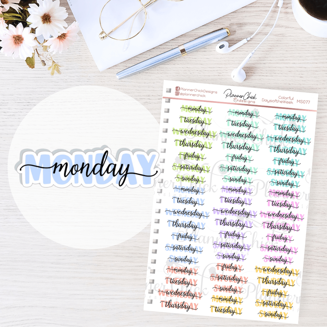 Days of the Week Planner Stickers