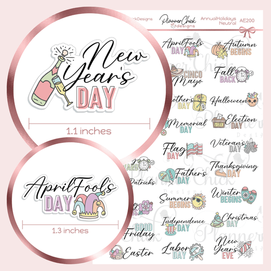 Pastel Annual Holidays Planner Stickers